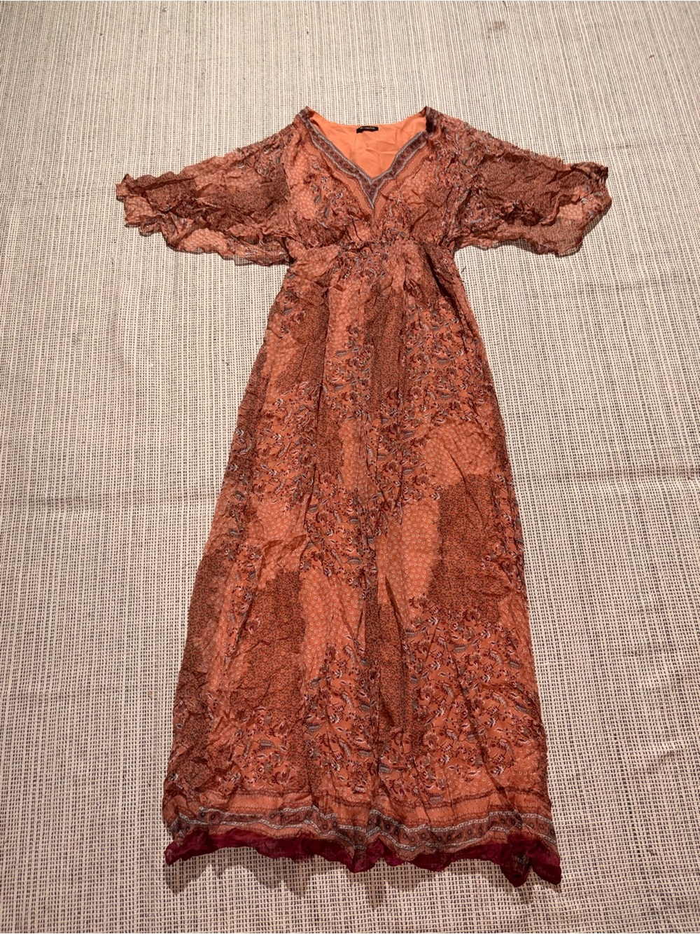 MASSIMO DUTTI Women’s V-Neck Flutter Sleeves Maxi Dress Size 6